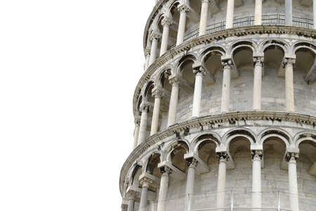 Detail of the Pisa leaning tower isolated on whiteの写真素材