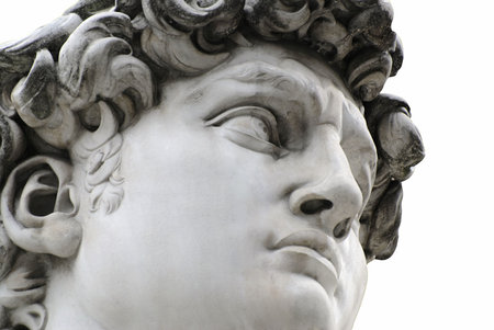 Head of a famous statue by Michelangelo - David from Florence, isolated on white