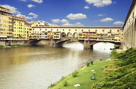 The oldest bridge over the river Arno in Florence Ponte Vecchioの写真素材