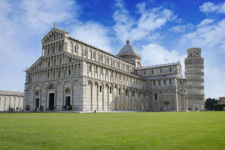 Leaning Tower of Pisa in Italy with cathedral の写真素材