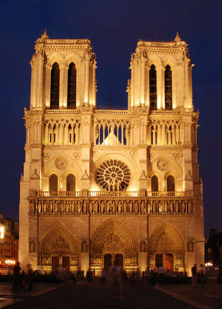 Famous French cathedral Notre Dame in Paris. Shot shortly after sunset.の写真素材