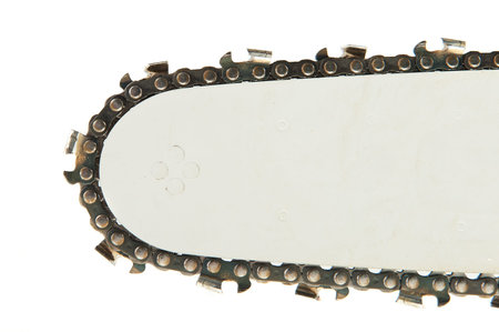 Detail of the chain saw isolated on the white background