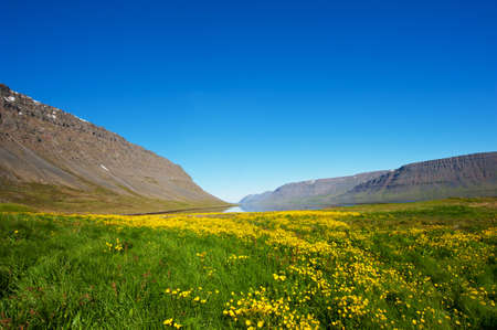 Mighty fjords rise from the sea in the Westfjords Peninsula, northwestern Icelandの写真素材