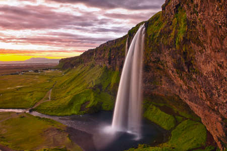 Seljalandsfoss is one of the most beautiful waterfalls on the Icelandの写真素材