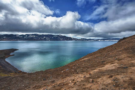 Oskjuvatn lake is the second deepest lake on the Iceland and is located in the caldera of the volcano Askjaの写真素材