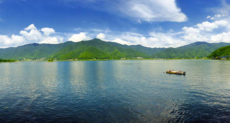 Lake Kawaguchiko and mountains around it, Japanの写真素材