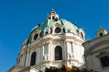 Detail of a beautiful ornamental baroque cupola of Karlskirche, the Church of St. Charles - Vienna, Austriaの写真素材