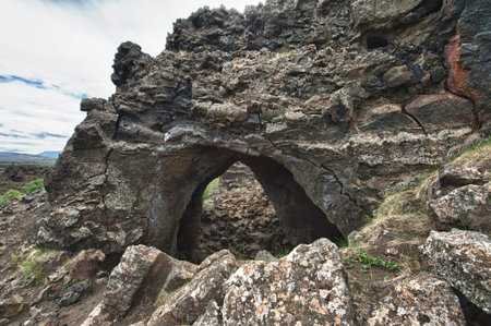 Lava cave Kirkjan at Dimmuborgir, Myvatn area - Icelandの写真素材