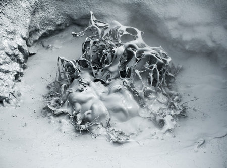 Hot boiling mud at fumarole is bubbling and exploding at mudpots, Hverir - Icelnad. When...