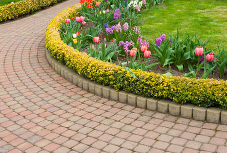 Detail of a unique beautiful ornamental garden in the springの写真素材