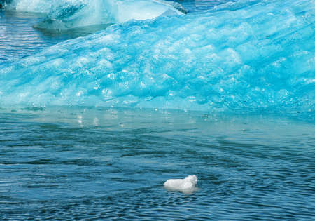 Detailed photo of the Icelandic glacier iceberg in a ice lagoon with incredibly vivid colors and a nice textureの写真素材
