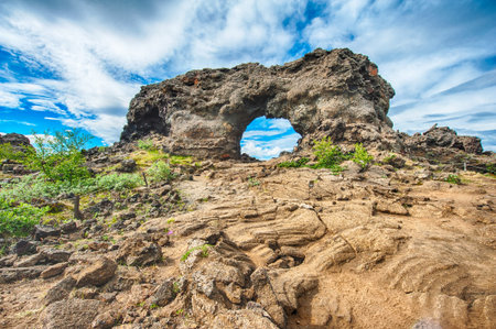 Lava window at Dimmuborgir, Myvatn area - Icelandの写真素材