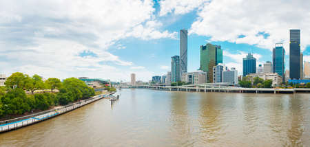 Brisbane skyline with skyscrapers across the Brisbane river. Queensland, Australia. Panoramic photoの写真素材