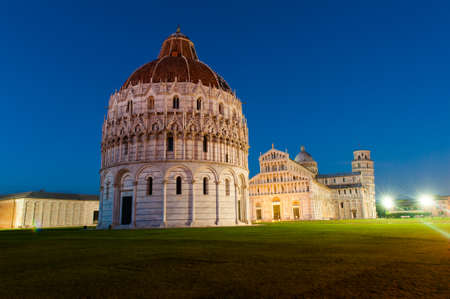 The Baptistery of the Cathedral in Pisa at night, Italy の写真素材