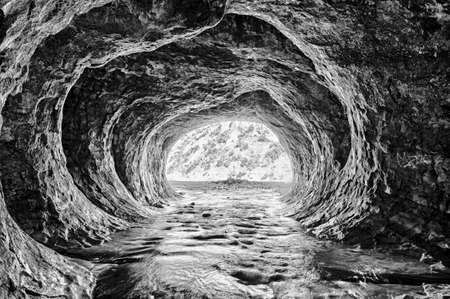 Cave Stream scenic reserve near Arthur's Pass, New Zealand. HDR image, black and whiteの写真素材