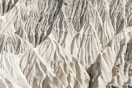 Detailed photo of white rock formations from above in Cappadocia, Turkey