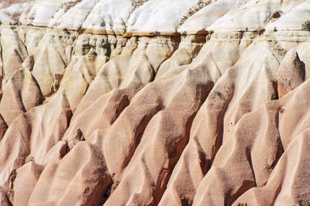 Detailed photo of vivid pink rock formations from above in Cappadocia, Turkeyの写真素材