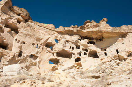 Detail of the ancient castle of Cavusin dug from a mountains, Cappadocia, Turkeyのeditorial素材