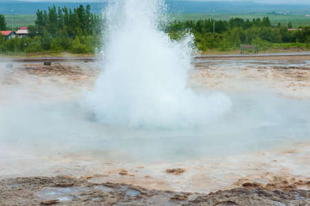 Eruption of the Strokkur, famous Icelandic geyserの写真素材