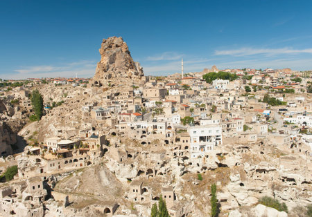 Monumental ancient Ortahisar castle in Cappadocia, Turkey