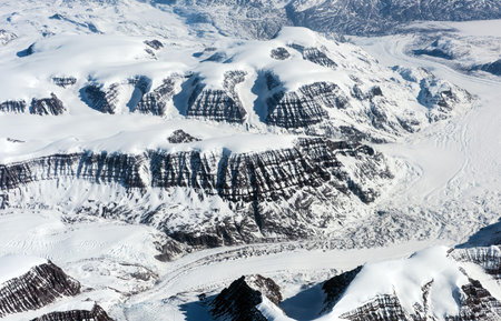 View at Greenland frozen mountains from aboveの写真素材