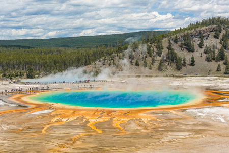 View of Grand Prismatic Spring from above. Yellowstone National Park, Wyoming, USAの写真素材
