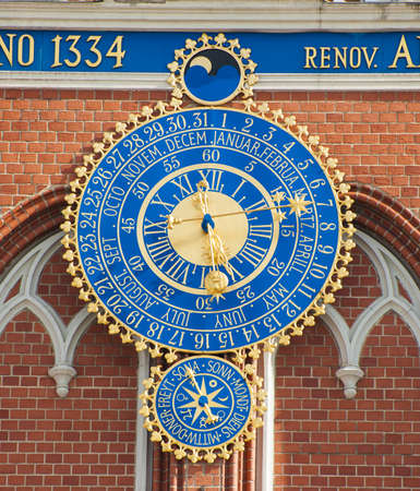 Detail of astronomical clock on the House of Blackheads, Riga, Latviaの写真素材