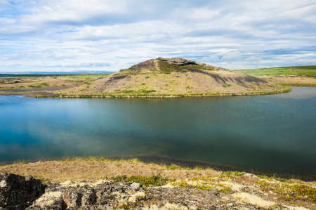 View at pseudocraters  near the lake Myvatn - northern Icelandの写真素材