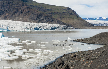 Beautiful photo of Fjallsarlon Glacial lake full of floating icebergs near the Fjallsjokull glacierの写真素材