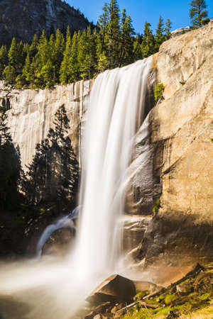Beautiful Vernal Falls is located on Merced river. Yosemite National Park, California, USA. Long exposureの写真素材