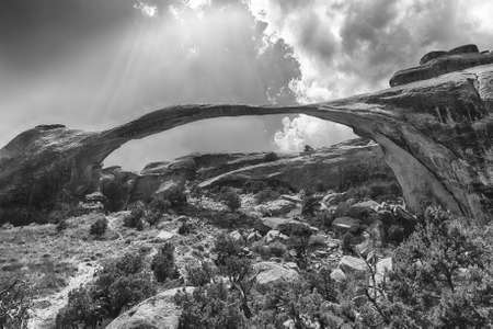 Landscape Arch in Arches National Park. Utah, USA. Black and whiteの写真素材