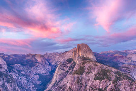 Half Dome seen from the Glacier Point after the sunset. Yosemite National Park, USAの写真素材