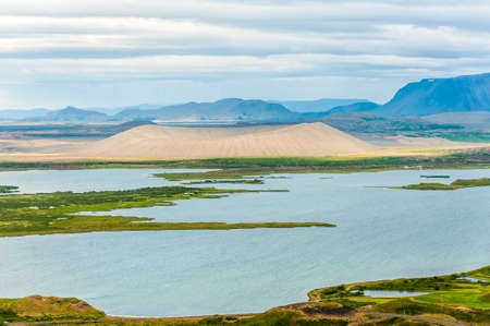 Dramatic volcanic crater Hverfjall near the lake Myvatn, Icelandの写真素材