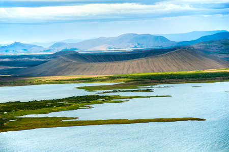 Dramatic volcanic crater Hverfjall near the lake Myvatn, Icelandの写真素材