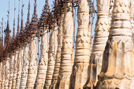 Kakku pagodas are nearly 2500 beautiful stone stupas hidden in a remote area of Myanmar not very far from the lake Inle.の写真素材