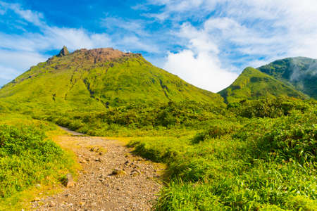 Soufriere volcano is the highest mountain in Guadeloupe, French department in Caribbeanの写真素材