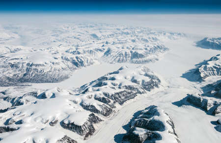 View at Greenland frozen mountains from aboveの写真素材