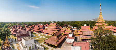Replica of Mandalay Royal Palace build in 1990s. Original palace was destroyed in WWII. Mandalay, Myanmar. Panoramic photoのeditorial素材