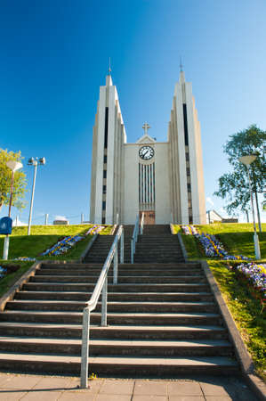 Lutheran cathedral in Akureyri (Akureyrarkirkja). Iceland.の写真素材