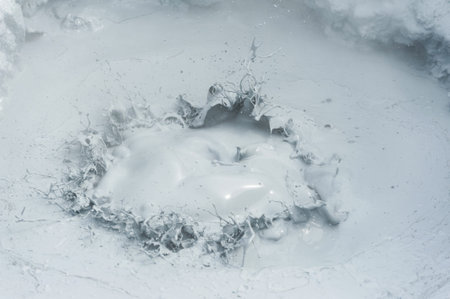 Hot boiling mud at fumarole is bubbling and exploding at mudpots, Hverir - Icelnad. When...