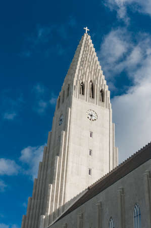 Detail of Hallgrimskirkja lutheran cathedral in Reykjavik, the largest church on Icelandの写真素材