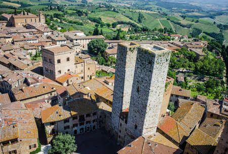 Aerial view of beautiful medieval town San Gimignano in Tuscany, Italyのeditorial素材