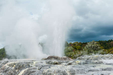 Pohutu and Prince of Wales geysers in Rotorua area, New Zealandの写真素材