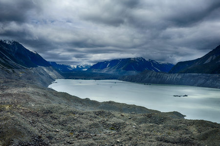 Tasman glacial lake under the Mt. Cook and Southern Alps. New Zealand.の写真素材