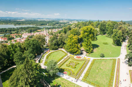 Aerial view at the Czech town Hluboka nad Vltavou from the castleのeditorial素材