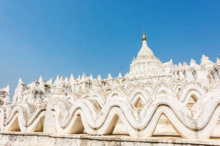 Detail of the beautiful white Hsinbyume Pagoda in Mingun, Western bank of Irrawaddy river, Myanmarの写真素材