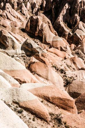 Detailed photo of vivid pink rock formations from above in Cappadocia, Turkeyの写真素材