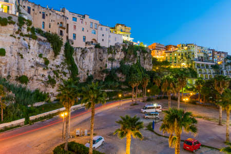 Famous historical sea resort town of Tropea in Calabria region, Southern Italy. Evening photoの写真素材