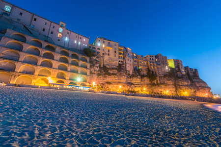 Famous historical sea resort town of Tropea in Calabria region, Southern Italy. Evening photoの写真素材