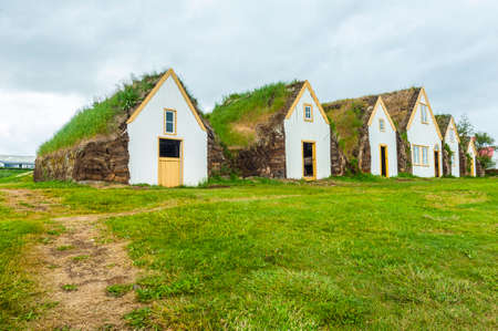 Traditional turf houses in Glaumbaer, Icelandのeditorial素材